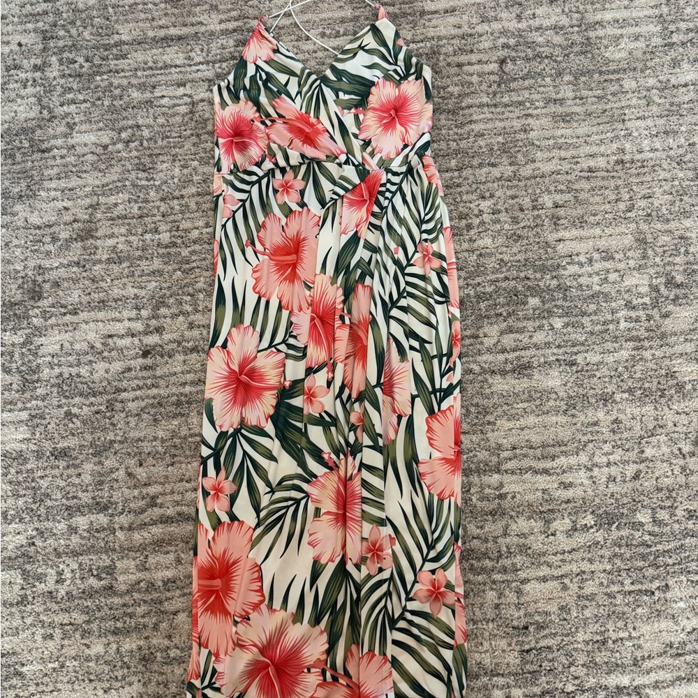 Boohoo Floral Maxi Dress in Pink and Green